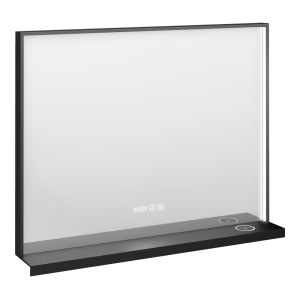 Arezzo 800 x 600 Matt Black LED Mirror with Wireless Charging Shelf, Anti Fog, Touch Sensor and Time Display