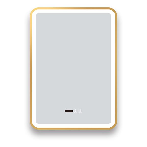 Arezzo Brushed Brass 500 x 700mm Rectangular LED Illuminated Anti Fog Bathroom Mirror with Time Display - Image 3