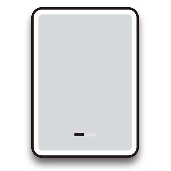 Arezzo Matt Black 500 x 700mm Rectangular LED Illuminated Anti Fog Bathroom Mirror with Time Display - Image 3