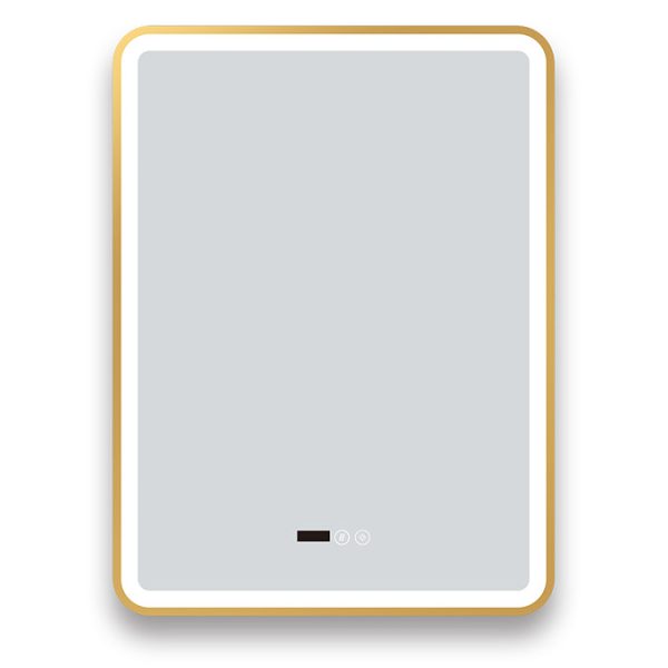 Arezzo Brushed Brass 600 x 800mm Rectangular LED Illuminated Anti Fog Bathroom Mirror with Time Display - Image 3