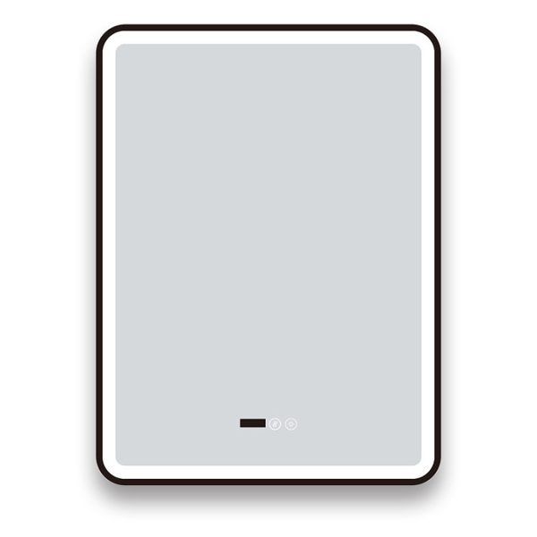 Arezzo Matt Black 600 x 800mm Rectangular LED Illuminated Anti Fog Bathroom Mirror with Time Display - Image 3