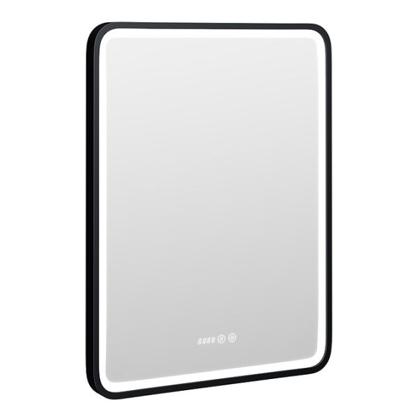 Arezzo Matt Black 600 x 800mm Rectangular LED Illuminated Anti Fog Bathroom Mirror with Time Display - Image 5