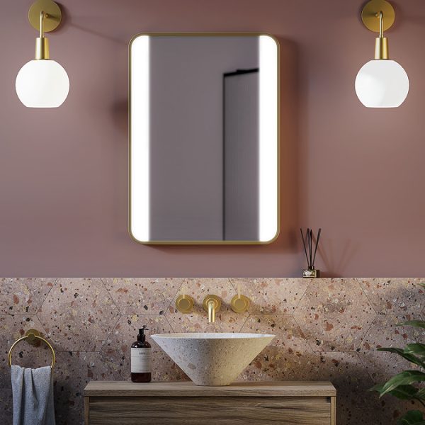 Arezzo Brushed Brass 500 x 700mm Rectangular Illuminated Strips Bathroom Mirror - Image 2