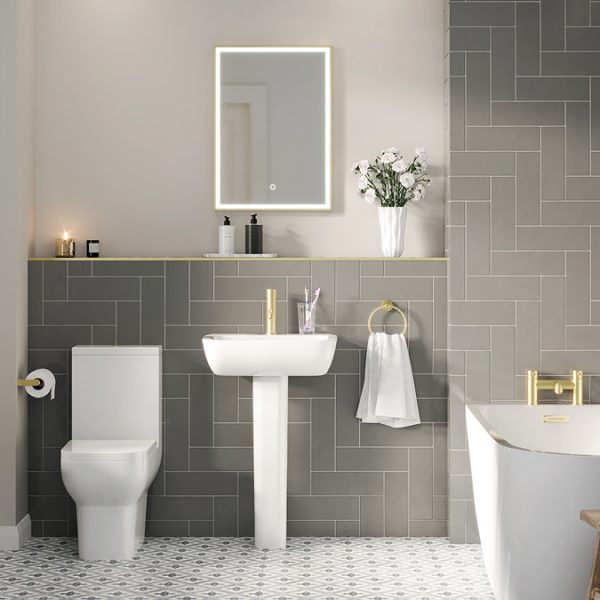 Arezzo Brushed Brass 500 x 700mm Rectangular LED Illuminated Anti Fog Bathroom Mirror - Image 2