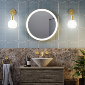 Arezzo Brushed Brass 600mm Round LED Illuminated Anti Fog Bathroom Mirror