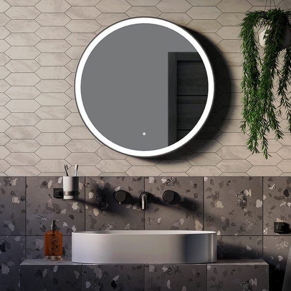 Arezzo Matt Black 600mm Round LED Illuminated Anti Fog Bathroom Mirror - Image 5