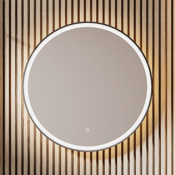 Arezzo Matt Black 600mm Round LED Illuminated Anti Fog Bathroom Mirror - Image 2