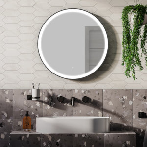 Arezzo Matt Black 600mm Round LED Illuminated Anti Fog Bathroom Mirror
