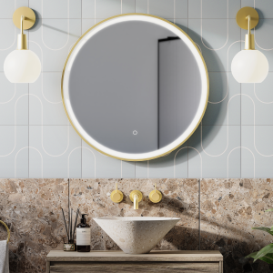 Arezzo Brushed Brass 700mm Round LED Illuminated Anti Fog Bathroom Mirror