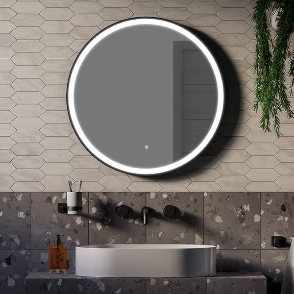 Arezzo Matt Black 700mm Round LED Illuminated Anti Fog Bathroom Mirror - Image 5