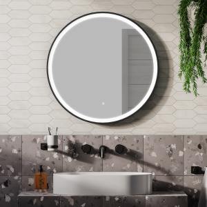 Arezzo Matt Black 700mm Round LED Illuminated Anti Fog Bathroom Mirror