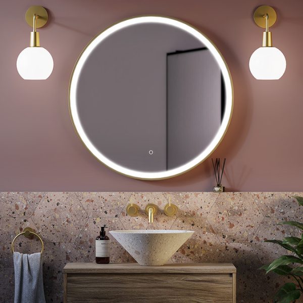 Arezzo Brushed Brass 800mm Round LED Illuminated Anti Fog Bathroom Mirror - Image 5