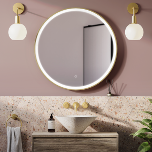 Arezzo Brushed Brass 800mm Round LED Illuminated Anti Fog Bathroom Mirror