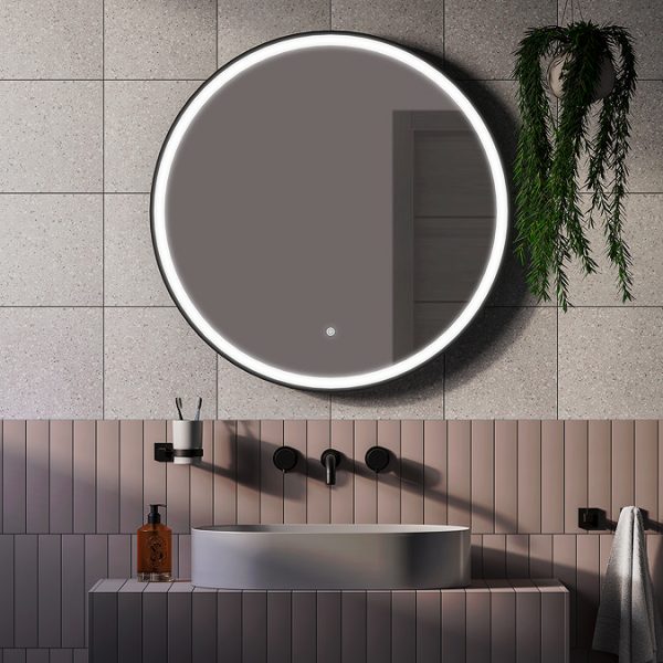 Arezzo Matt Black 800mm Round LED Illuminated Anti Fog Bathroom Mirror - Image 5