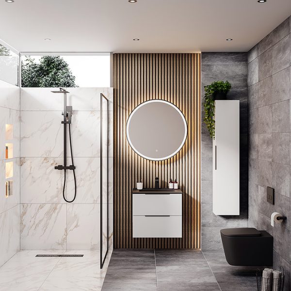 Arezzo Matt Black 800mm Round LED Illuminated Anti Fog Bathroom Mirror - Image 6