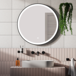 Arezzo Matt Black 800mm Round LED Illuminated Anti Fog Bathroom Mirror