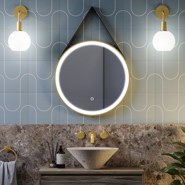 Arezzo Brushed Brass Hanging 600mm Round LED Illuminated Anti Fog Bathroom Mirror - Image 2