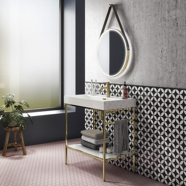 Arezzo Brushed Brass Hanging 600mm Round LED Illuminated Anti Fog Bathroom Mirror - Image 4