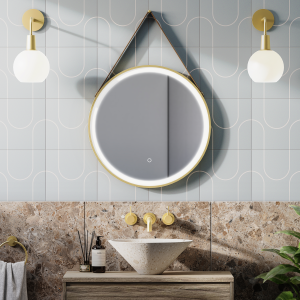 Arezzo Brushed Brass Hanging 600mm Round LED Illuminated Anti Fog Bathroom Mirror