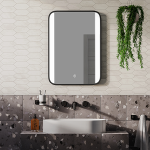 Arezzo Matt Black 500 x 700mm Rectangular LED Mirror with Anti Fog, Touch Control & Colour Changing Light