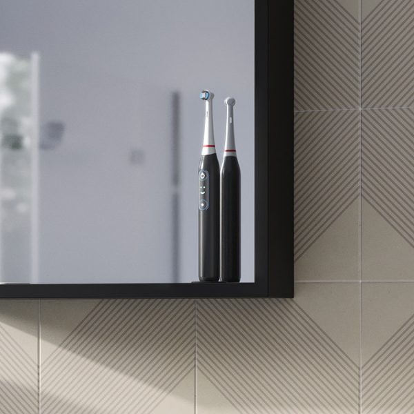 Arezzo 500 x 700 Matt Black LED Mirror with Motion Sensor, Wireless Mobile Charger, Toothbrush Charger and Anti Fog - Image 2