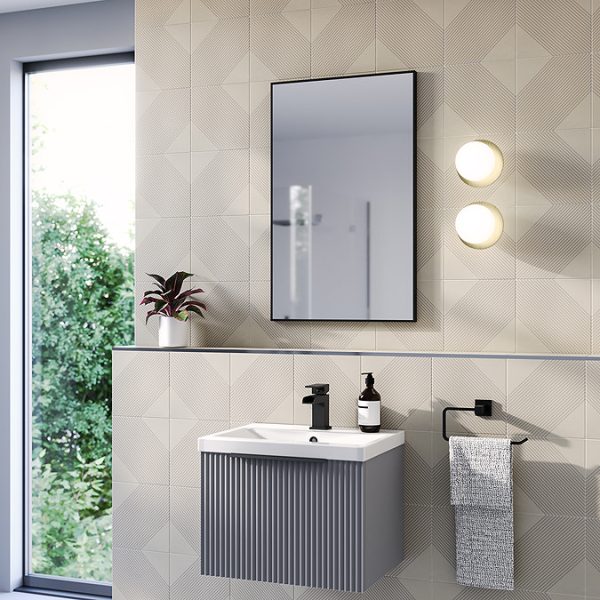 Arezzo Thin Frame 500 x 800mm Rectangular Mirror   Matt Black - Image 2