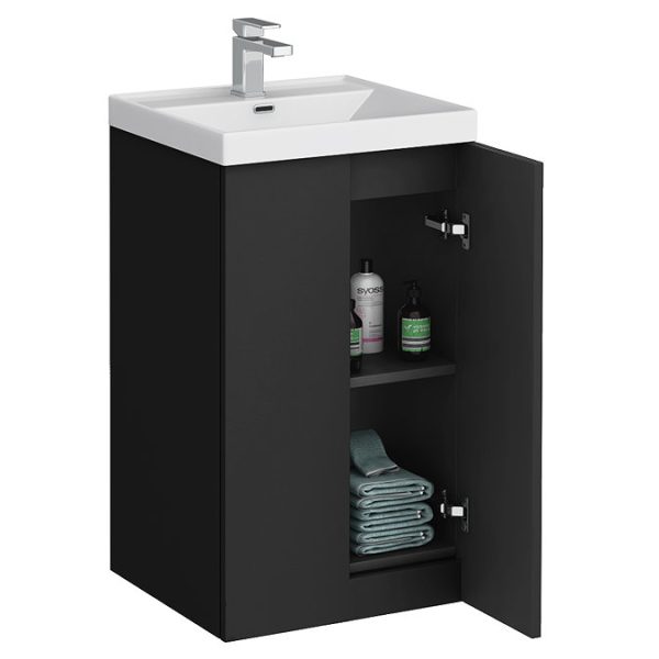 Atlas 500mm Matt Black 2 Door Vanity Unit with Gloss White Basin - Image 3