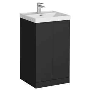 Atlas 500mm Matt Black 2 Door Vanity Unit with Gloss White Basin