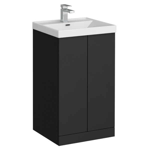 Atlas 500mm Matt Black 2 Door Vanity Unit with Gloss White Basin