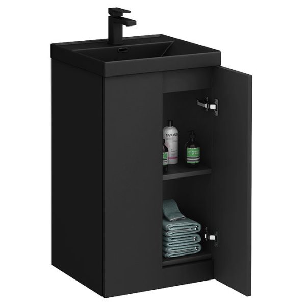 Atlas 500mm Matt Black 2 Door Vanity Unit with Matt Black Basin - Image 3