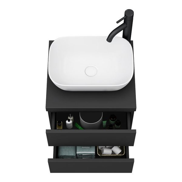 Atlas Matt Black Countertop Basin Unit   500mm 2 Drawer with Gloss White Basin - Image 2