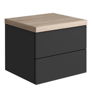 Atlas 500mm 2 Drawer Wall Hung Countertop Vanity Unit   Matt Black and Oak