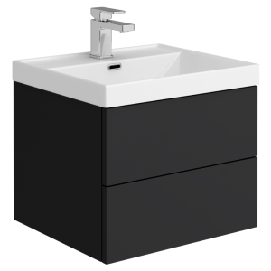 Atlas 500mm Matt Black 2 Drawer Wall Hung Vanity Unit with Gloss White Basin