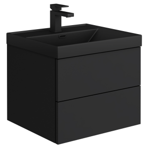 Atlas 500mm Matt Black 2 Drawer Wall Hung Vanity Unit with Matt Black Basin