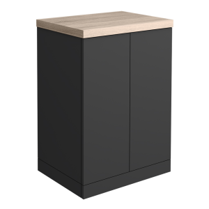 Atlas 600mm 2 Door Floor Standing Countertop Vanity Unit   Matt Black and Oak