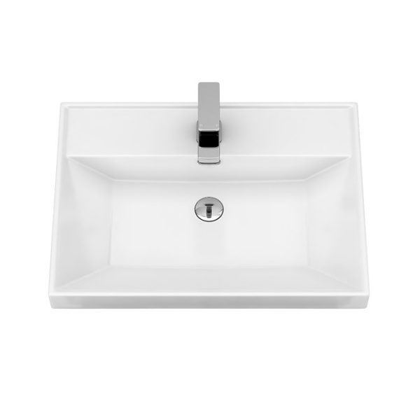 Atlas 600mm Matt Black 2 Door Vanity Unit with Gloss White Basin - Image 2