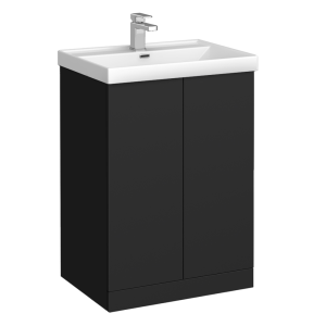 Atlas 600mm Matt Black 2 Door Vanity Unit with Gloss White Basin
