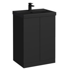 Atlas 600mm Matt Black 2 Door Vanity Unit with Matt Black Basin