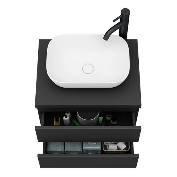 Atlas Matt Black Countertop Basin Unit   600mm 2 Drawer with Gloss White Basin - Image 2