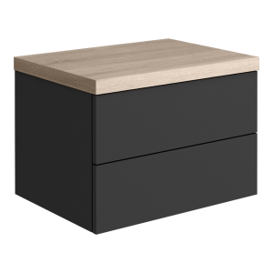 Atlas 600mm 2 Drawer Wall Hung Countertop Vanity Unit   Matt Black and Oak