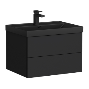 Atlas 600mm Matt Black 2 Drawer Wall Hung Vanity Unit with Matt Black Basin