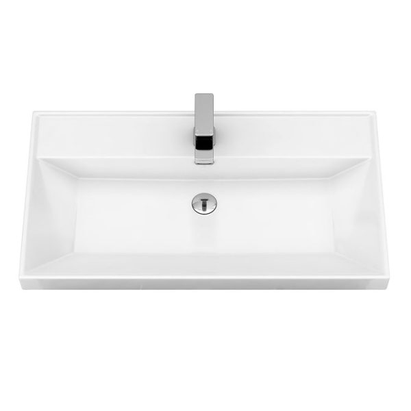 Atlas 800mm Matt Black 2 Door Vanity Unit with Gloss White Basin - Image 2
