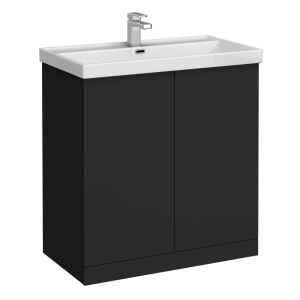 Atlas 800mm Matt Black 2 Door Vanity Unit with Gloss White Basin