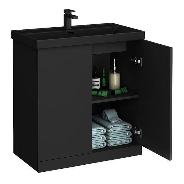 Atlas 800mm Matt Black 2 Door Vanity Unit with Matt Black Basin - Image 3