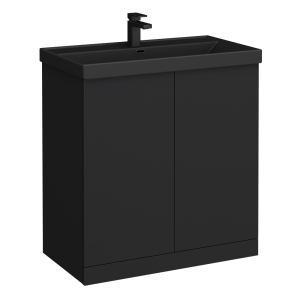 Atlas 800mm Matt Black 2 Door Vanity Unit with Matt Black Basin