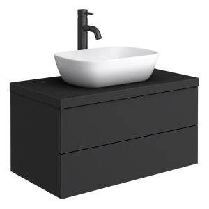 Atlas Matt Black Countertop Basin Unit   800mm 2 Drawer with Gloss White Basin