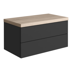 Atlas 800mm 2 Drawer Wall Hung Countertop Vanity Unit   Matt Black and Oak