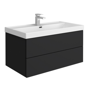 Atlas 800mm Matt Black 2 Drawer Wall Hung Vanity Unit with Gloss White Basin