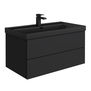 Atlas 800mm Matt Black 2 Drawer Wall Hung Vanity Unit with Matt Black Basin