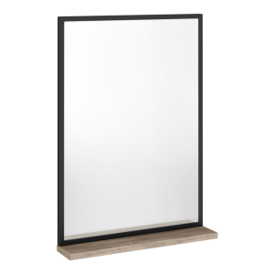 Atlas 700 x 500 Mirror with Shelf   Matt Black and Oak